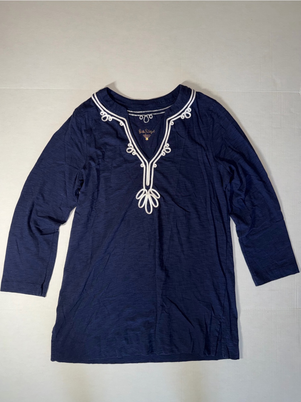 Lilly Pulitzer Navy Tunic with White Embroidered Trim